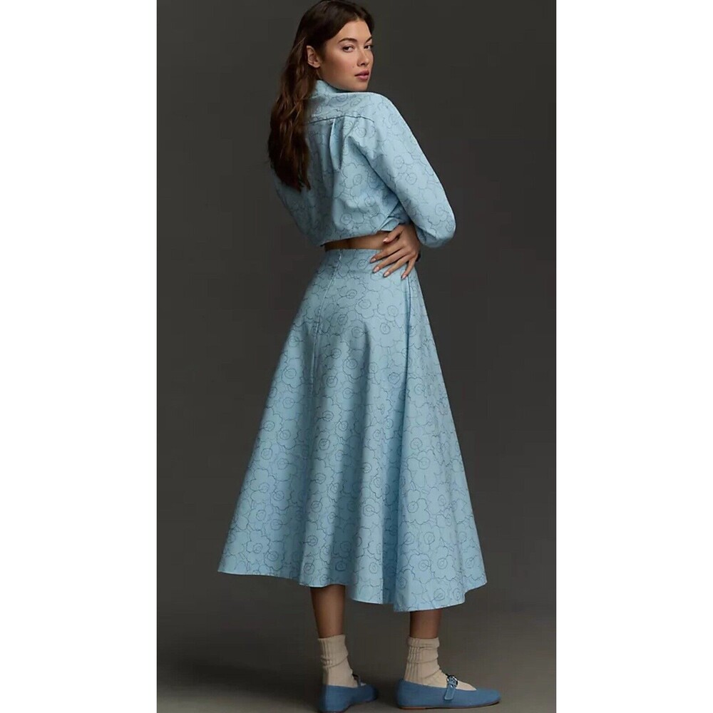 Anthropologie Marimekko Midi Skirt Blue Piirto Unikko Preppy Retro Size 38 New